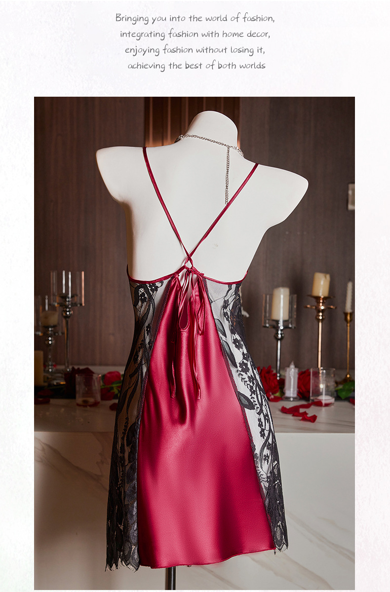 Camisón de encaje para mujer espalda descubierta vestido ajuste_voghion.com