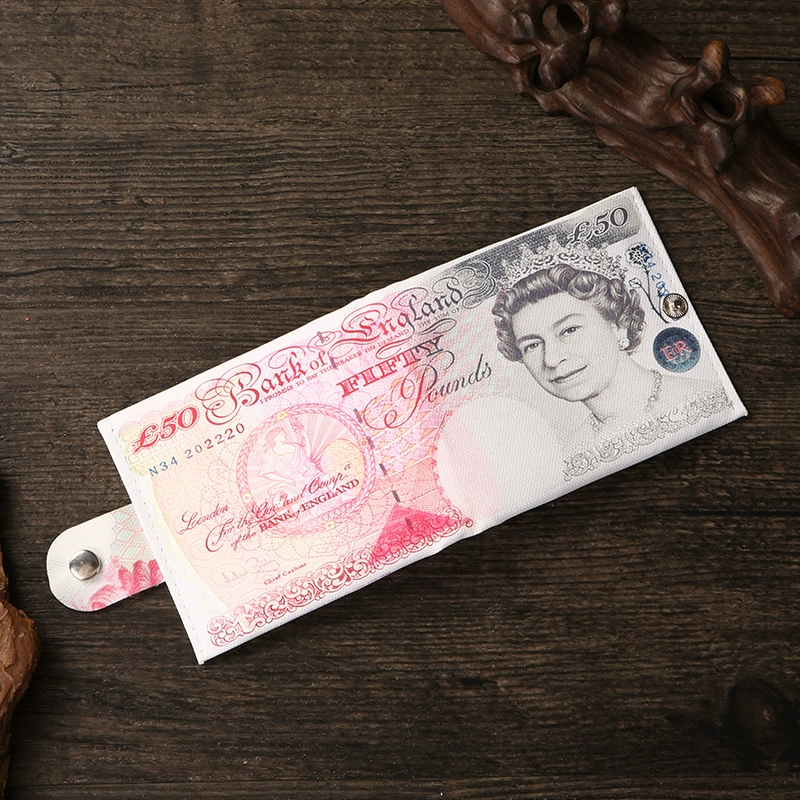 Short Wallet Canvas Card Holder, Compact 10.5×8.5×0.8 cm, Printed Currency Designs