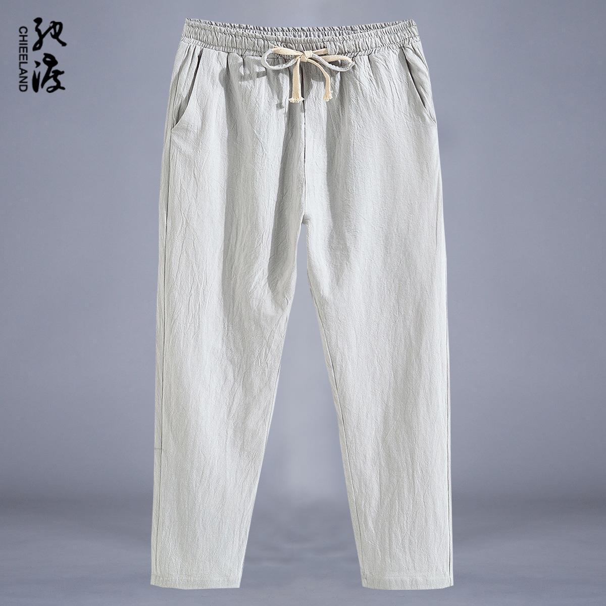 Pantalones cortos de lino de verano para hombres, pantalones para hombres, pantalones casuales, pantalones finos para hombres, sueltos de 9 puntos 8, pantalones de lino de algodón para hombres, de moda