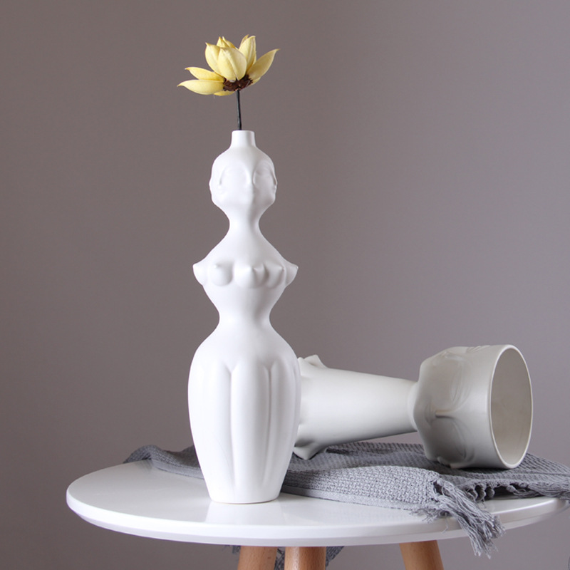Nórdico simple creativo mate florero de cerámica decoración flor seca arte cara floral salón Hotel decoración suave