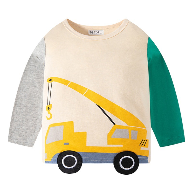 Ser superior de los niños de manga larga Camiseta nueva Otoño de dibujos animados niños color a juego coche bottoming camisa ropa de los niños de una sola pieza de entrega