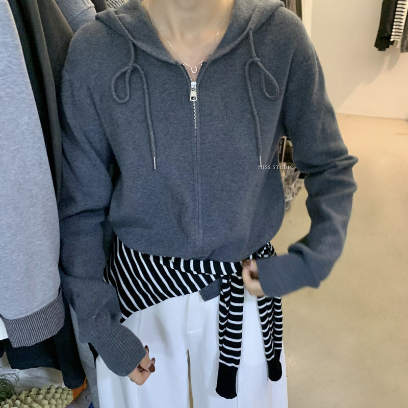 miss密思家2025秋季新款设计感双头拉链连帽针织开衫女毛衣外套|undefined