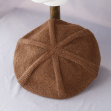 韩国羊毛混纺毛线针织卷边贝雷帽女文艺休闲纯色云朵大板型画家帽