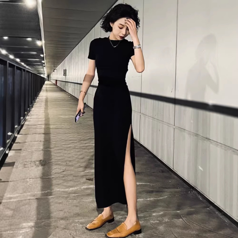 Summer French-Style Mature Chic Waist-Cinching Long Dress for Women, Slim-Fitting, Double Slit, Tight-Fitting, Pure Desire Style Trendy Dress Summer French-Style Mature Chic Waist-Cinching Long Dress for Women, Slim-Fitting, Double Slit, Tight-Fitting, Pure Desire Style Trendy Dress