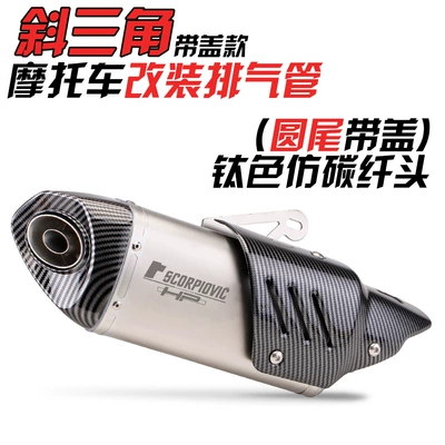 Motorcycle exhaust pipe modified GSX250 spring breeze 250SR Z900 NINJA400 oblique triangle exhaust pipe (Exhaust pipe) - oblique-triangular-round-tail-titanium-imitation-cover-imitation-carbon-head