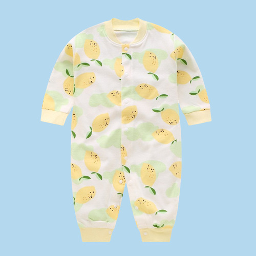 Baby pure cotton onesie for newborns, cartoon long-sleeve pinafore for all seasons, unisex crawling suit for babies, stylish and cute clothes