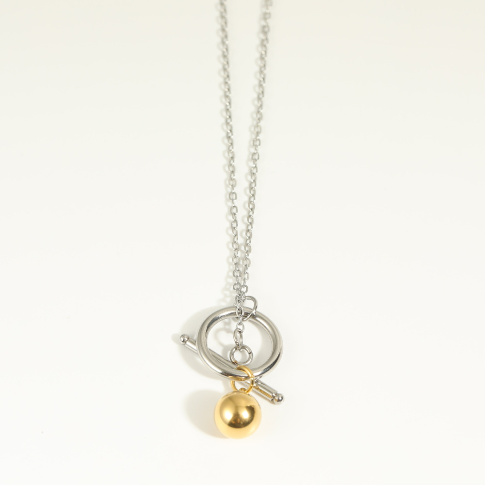 Fashion Simple Geometric OT Buckle Bell Pendant Stainless Steel Necklace_colorza_4