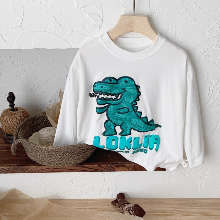 Camisa de fondo de algodón para niños 2023 nuevos niños y niñas letra impresa Camiseta de manga larga bebé simple cuello redondo interior t