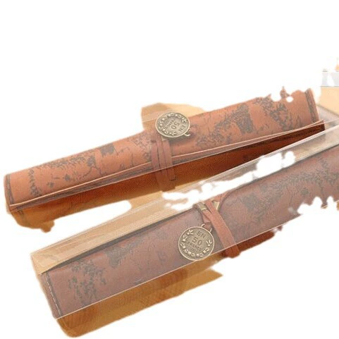 Retro roll-up pencil case, capacious cute design with built-in sharpener, brown tones