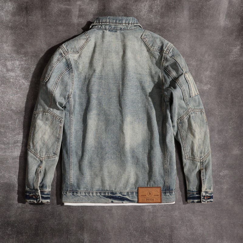 Men's Denim Jacket American Retro Embroidered Motorcycle Style_voghion.com