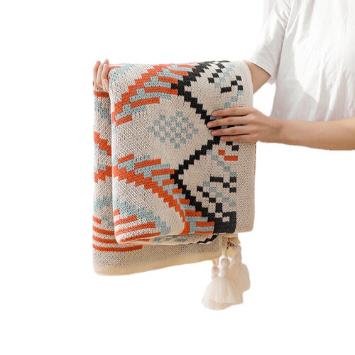 Bohemian Nordic style thickened office air conditioning blanket knitted blanket leg covering blanket shawl nap small blanket velvet