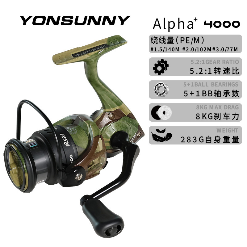 Camuflamiento cool freno delantero y trasero gran línea de pesca rueda giratoria de metal ultra larga lanzamiento de rueda de pesca silvestre pescar