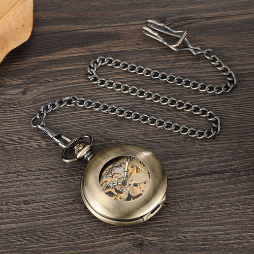 Manufacturer's hot selling large size ancient hollow glossy fully automatic mechanical pocket watch men's and women's gift mechanical watch