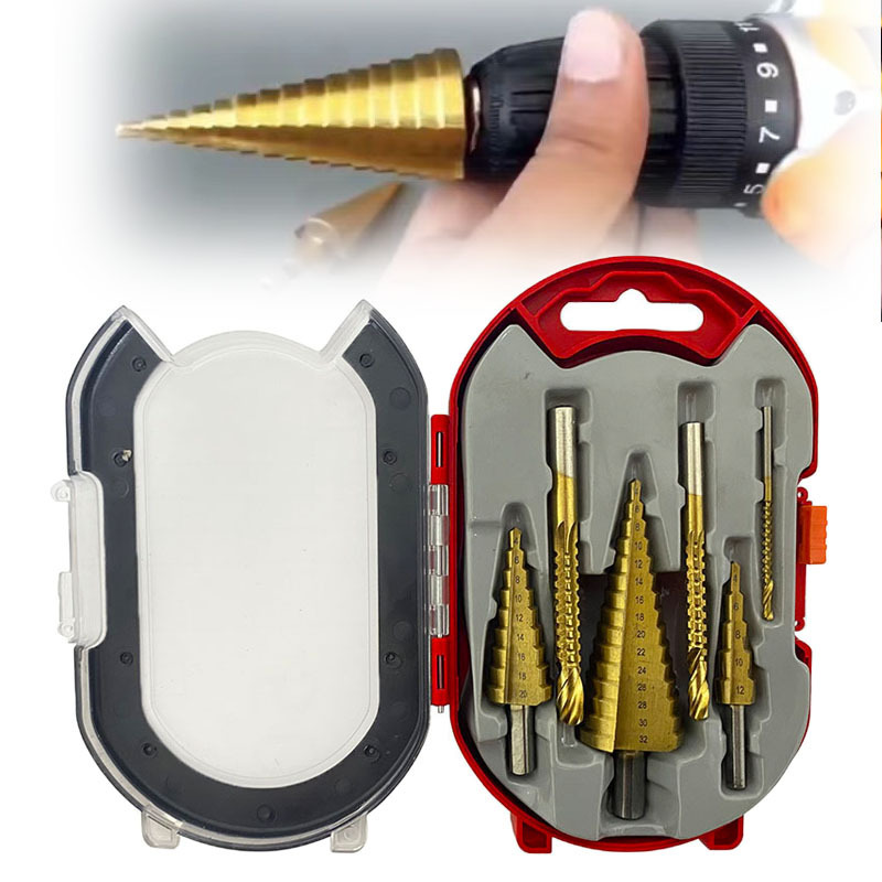 跨境4-12mm/4-20/4-32三角柄直槽階梯鑽套裝  3/6/8鋸鑽6件套組套