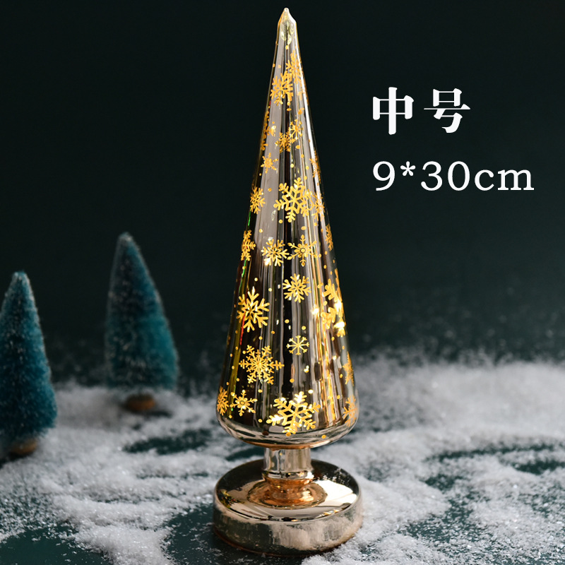 Creativo plateado LED de luz brillante de vidrio árbol de Navidad decoración de escritorio del hogar decoraciones de Navidad luz de la noche