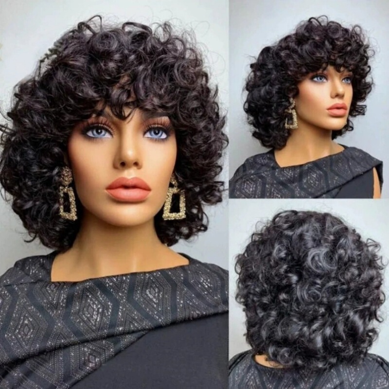 Cross-Border New Wig for Women Brazilian Curly Natural Black Fluffy Curly Hair Fashion Style High Temperature Silk Chemical Fiber Wig Set Cross-Border New Wig for Women Brazilian Curly Natural Black Fluffy Curly Hair Fashion Style High Temperature Silk Chemical Fiber Wig Set