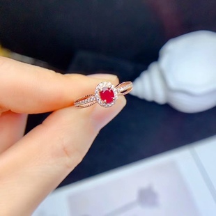 925 silver inlaid natural ruby ring inlaid light luxury high sense retro living female ring main stone 4*5