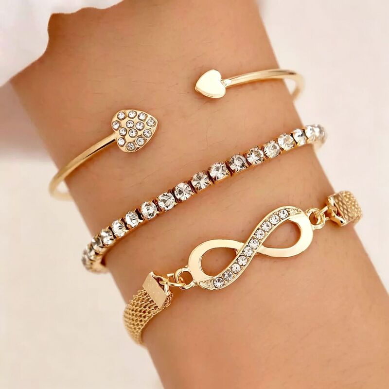 Cross-Border Diamond-Encrusted Love Heart Open Bracelet, Full Diamond Bracelet, Infinity Symbol Bracelet Set, Light Luxury High-End Jewelry Bracelet Cross-Border Diamond-Encrusted Love Heart Open Bracelet, Full Diamond Bracelet, Infinity Symbol Bracelet Set, Light Luxury High-End Jewelry Bracelet