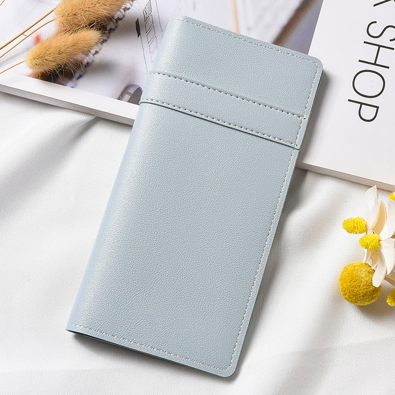 Cartera larga de color liso con diseño de patchwork para mujer, bolso de mano ligero con cierre, tarjetero con múltiples ranuras para tarjetas, cartera de cuero versátil y moderna.