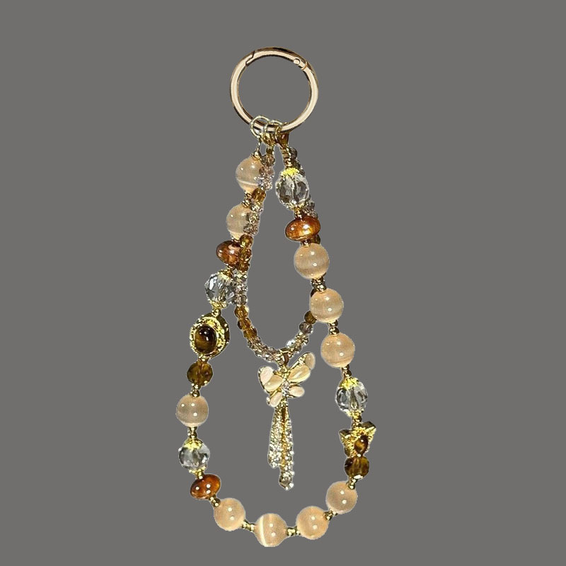 Maillard Handmade Beaded Cat's Eye Stone Butterfly Tassel Mobile Phone Pendant Fashionable and Exquisite Versatile Bag Camera Hanging Chain