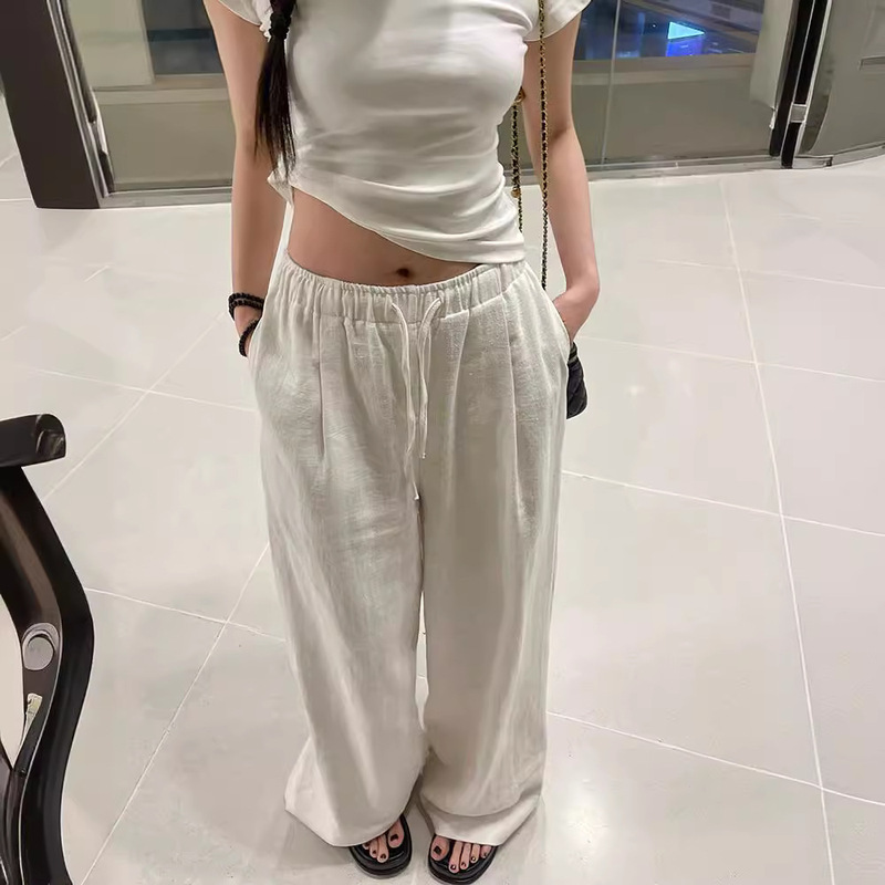 Water-Washable White Cotton and Linen Pants That Won’T See Through, Loose Wide-Leg Pants, Thin Cotton and Linen Pants for Women, Summer Linen Walking Pants