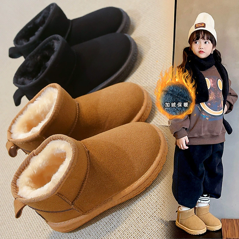 Зимние новые детские снежные сапоги плюс бархат утолщенные теплые меховые хлопчатобумажные сапоги 26-37 ярдов мужской и женский хлопок обувь