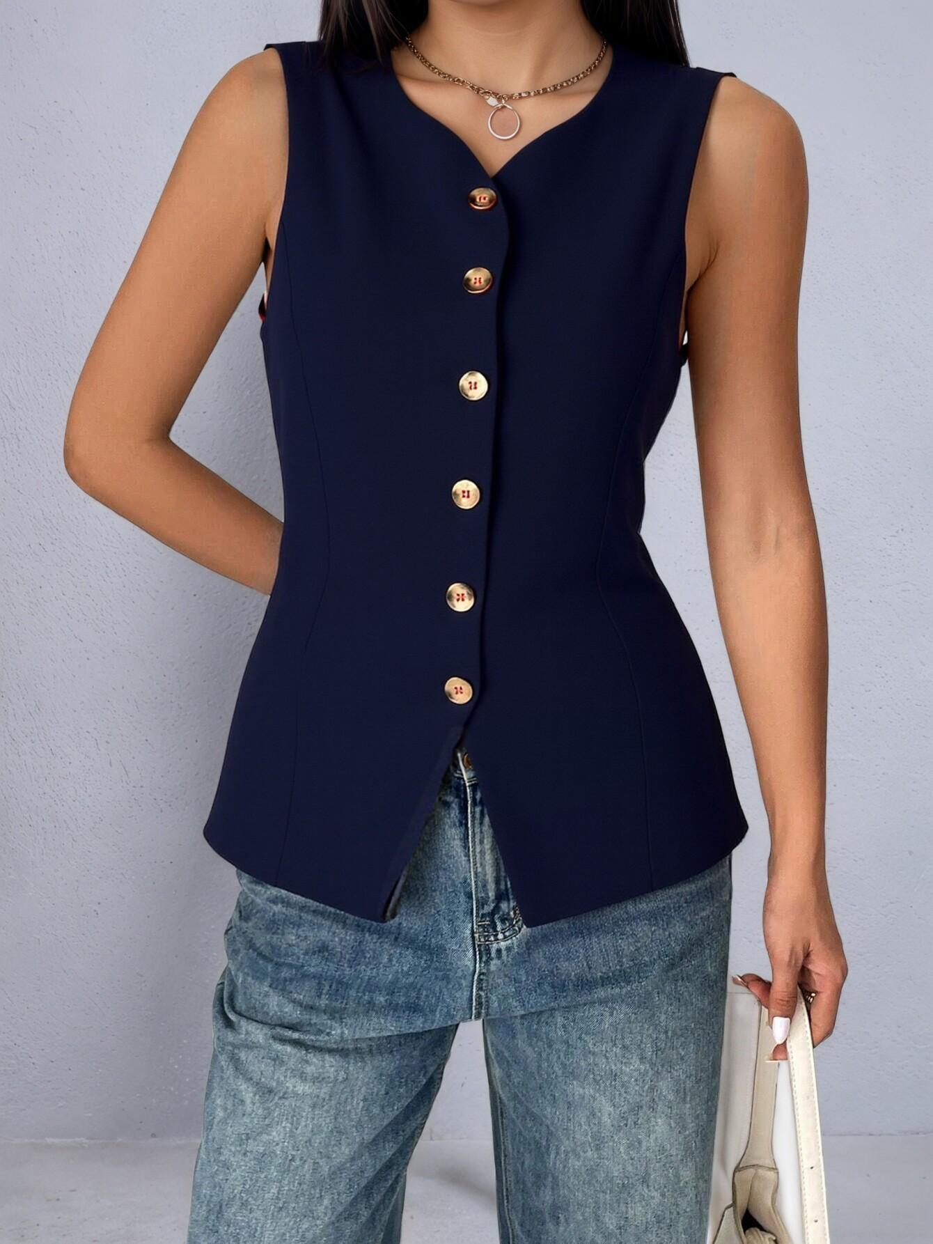 Women's Elegant Commuter Vest V Neck Mid Transfronterizo