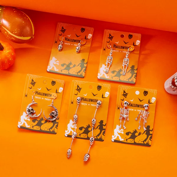 European and American Cross-Border Exaggerated Skull Earrings Halloween Gift Creative Funny Long Skull Tassel Earrings Earrings