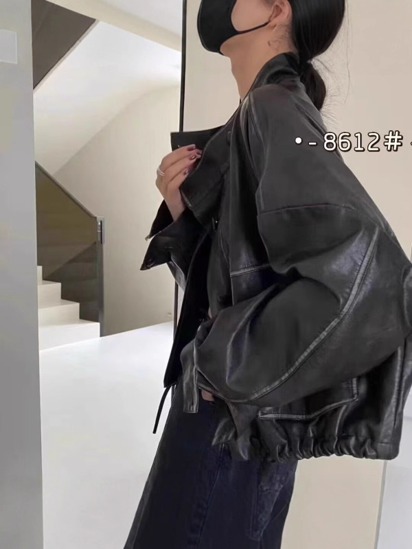 爆款2025春秋新款港风复古PU衣外套女设计感下摆抽绳通勤皮衣夹克|undefined