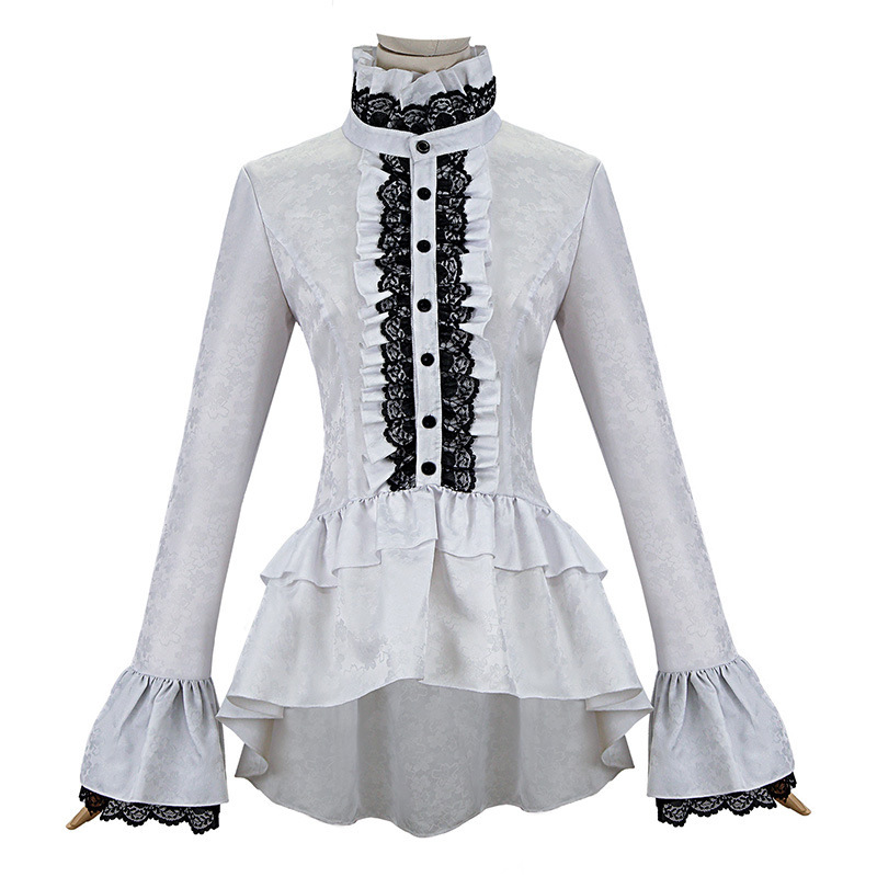 Medieval stand collar bell sleeve shirt cos dress Victorian costume court gothic lace top dress