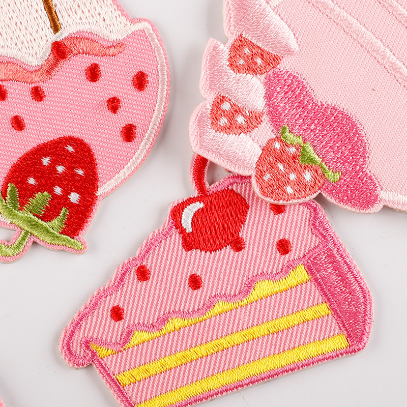刺繍ステッカーピンクシリーズケーキアイスクリームパッチステッカー自己粘着衣類アクセサリー DIY ハンドブックパッチ布ステッカー|undefined