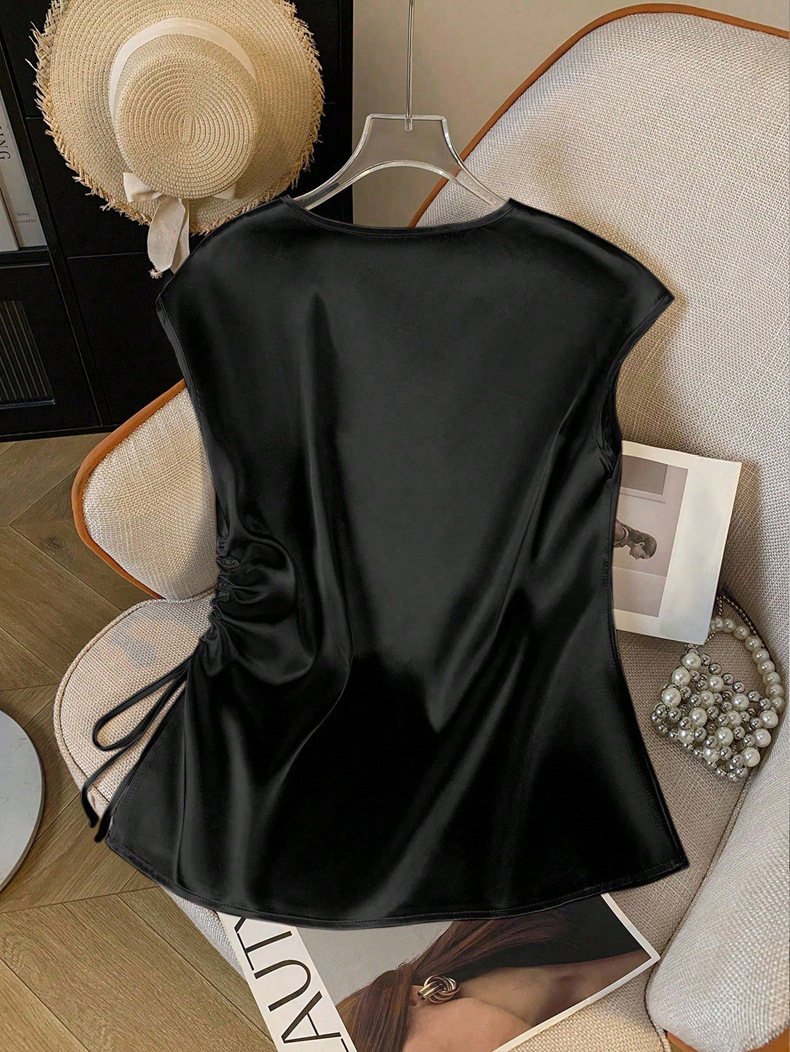 Damen Satin Bluse Mit V-ausschnitt Elegantes Sommer Oberteil_voghion.com