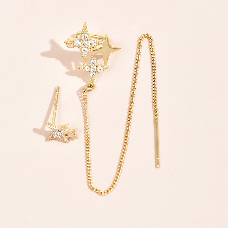 Nihaojewelry Wholesale Jewelry Fashion Five-pointed Star Tassel Earrings Clip display picture 2