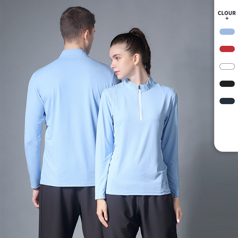 Men's Spring, Autumn and Winter Stand-Up Collar Half-Zip Quick-Drying Clothing Fitness Outdoor Thin Training Clothing Running Sports Tops for Women