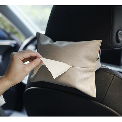 Leather Tissue Box Leather Car tissue box/set - car-tissue-box-gray-with-straps