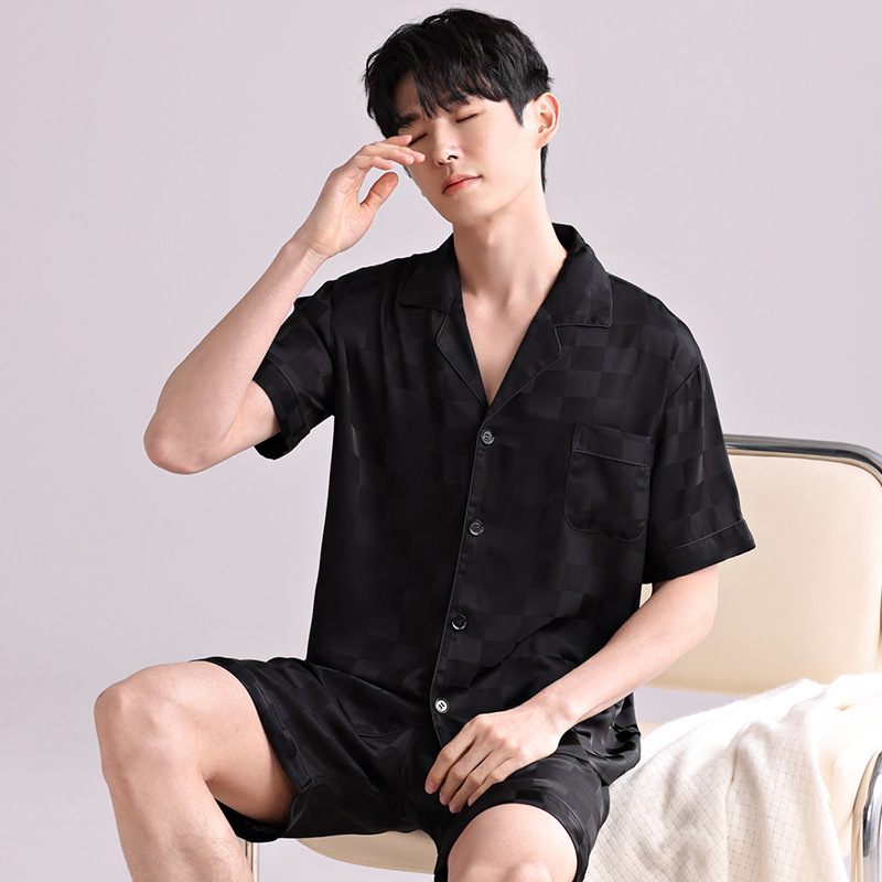 새틴 자카드 블랙 체크