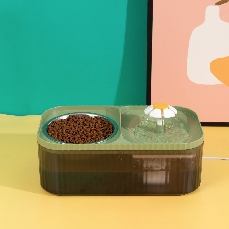 Pequeña flor dispensador automático de agua de doble cuenco dispensador de agua eléctrico de alto aspecto gato vajilla suministros de agua para mascotas equipo de Alimentación inteligente