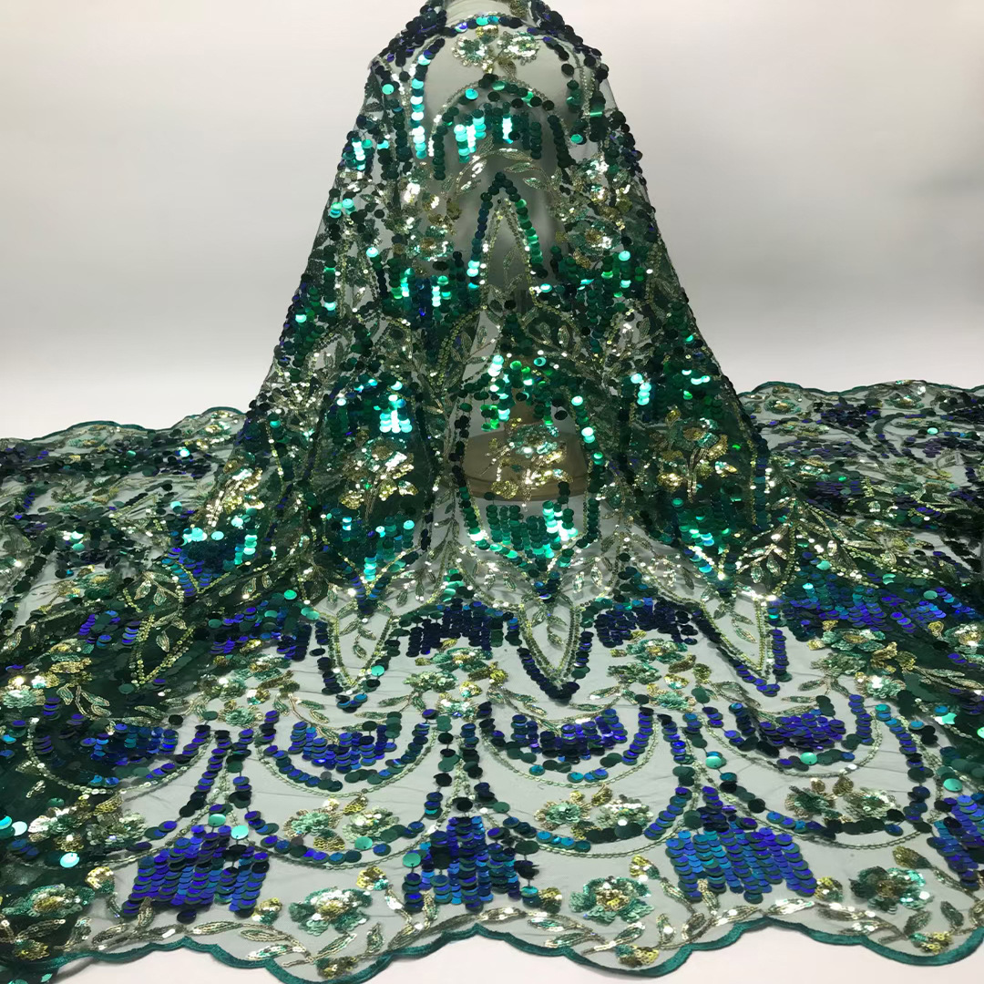 Tela de bordado de lentejuelas de malla inferior bordado de cuentas pieza colgante popular original llano ropa de niños vestido de moda tela JX1955