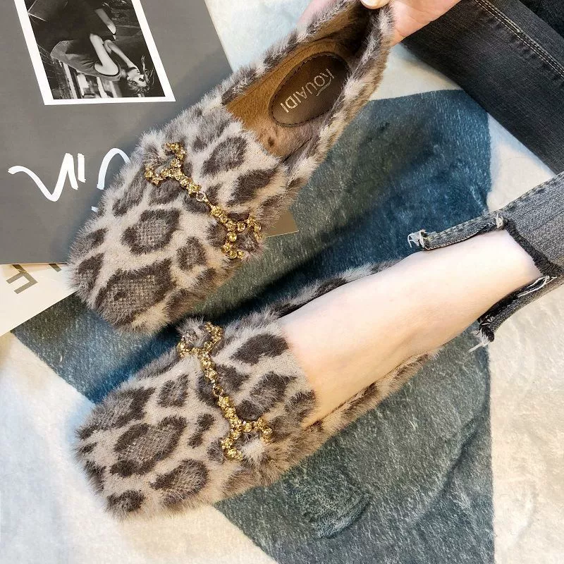 Мао 2023 Носите новую обувь, женская обувь, верхняя шапка, норковая обувь на плоской подошве, осенне-зимний Универсальный хлопковый Совок без шнуровки