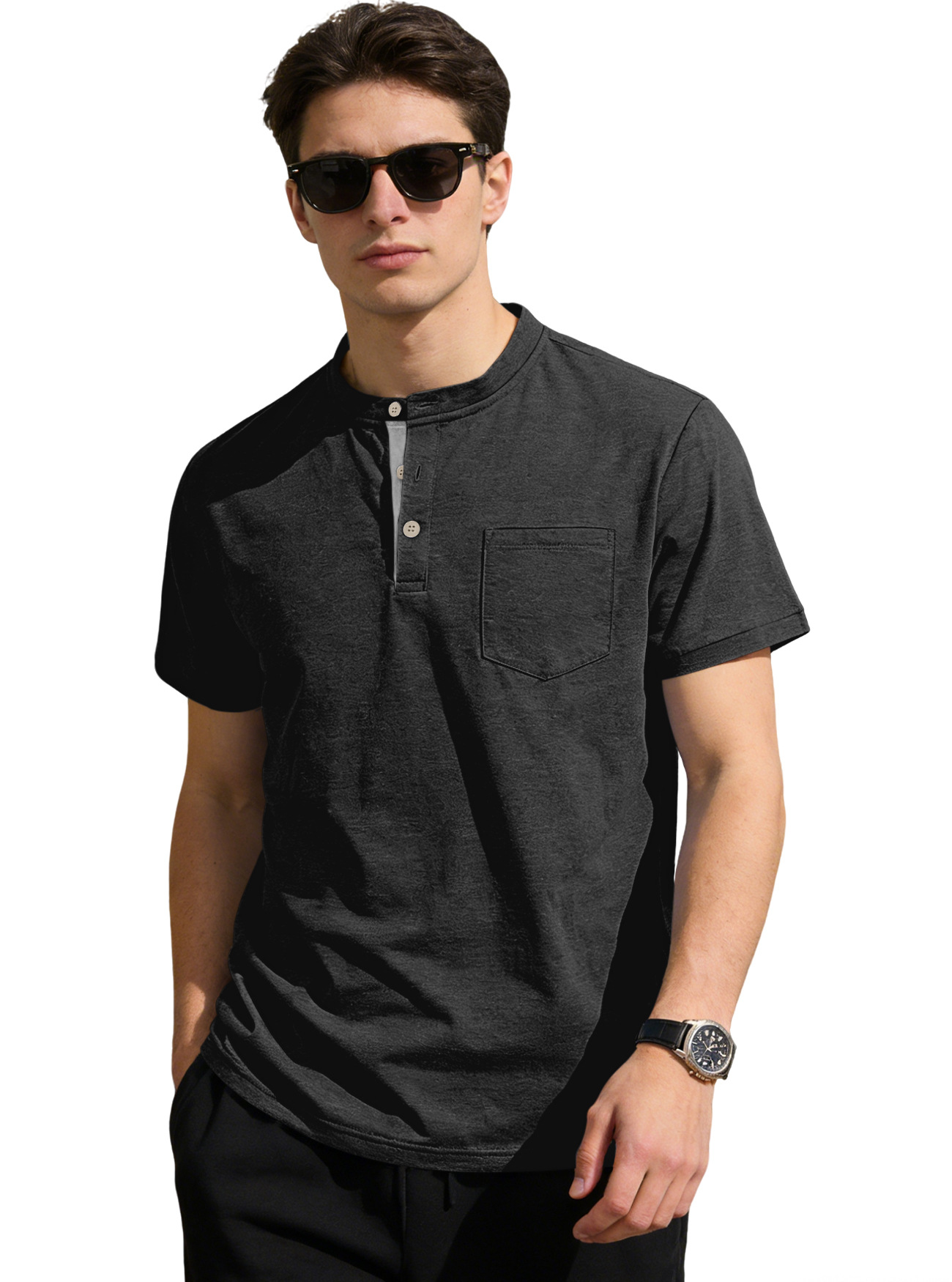 Nuevo transfronterizo Europa y América Amazon verano hombre sólido polo de manga corta botón de cuello vertical camiseta de comercio exterior casual