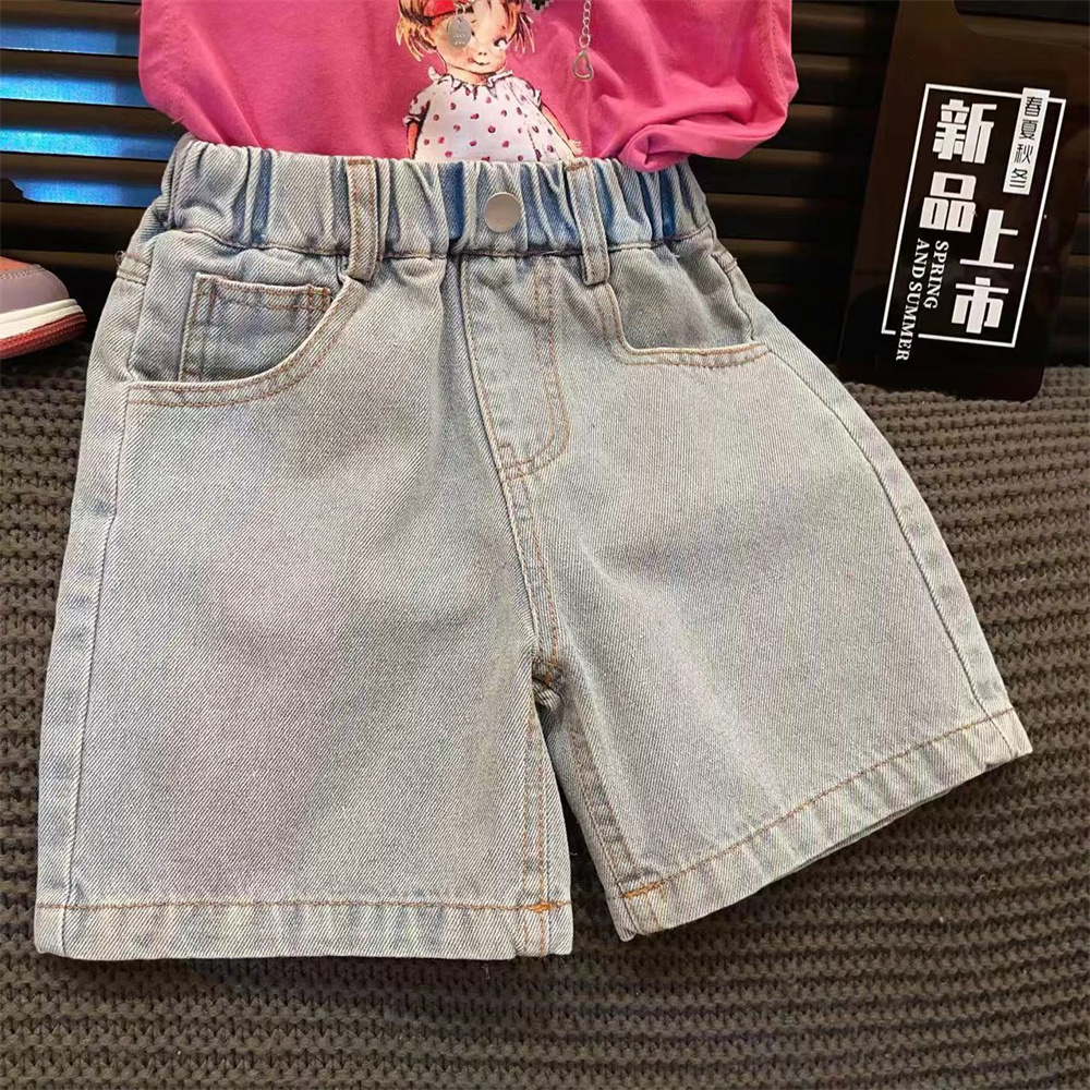 Girls' denim shorts 2024 summer new hot pants baby children's washed soft denim pants kids' clothing L55199