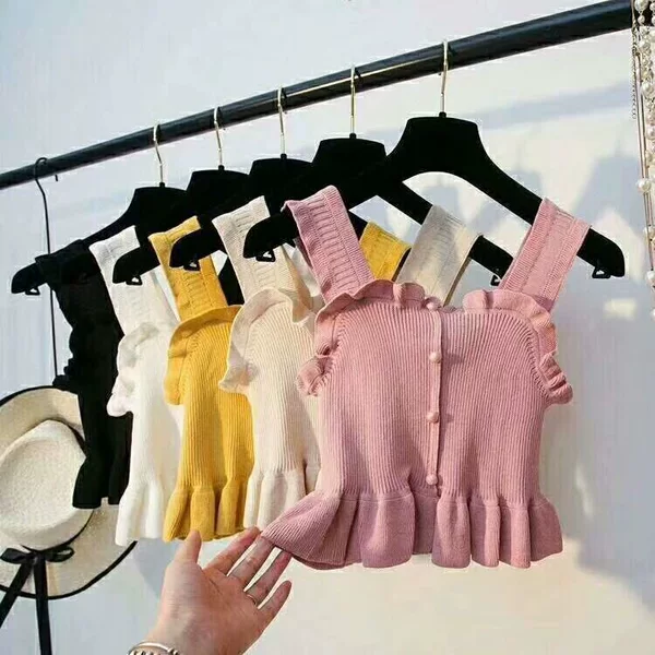 Girls' Summer Vest Baby's Western Style Children's Personalized Trendy Internet Popular Fashionable Korean Style Lace Knitted Outer Wear Camisole