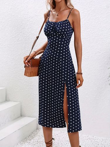 Shoulder Strap Off-the-Shoulder Slit Floral Dress Women