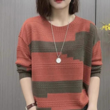 2025新款圆领拼色针织衫女洋气减龄小众韩版休闲百搭显瘦上衣