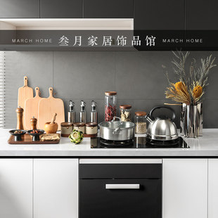 Model Room Kitchen Ornaments, Cabinets, Stainless Steel Pots, Floral Decorations, Props, Light Luxury Area Customization