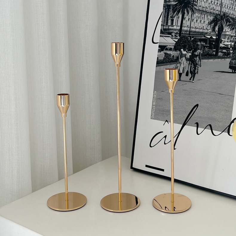 Cross-border Amazon minimalist gold candlestick with European ironwork home wedding celebration decoration romantic candlelight dinner decor item