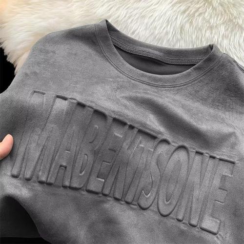 Summer American Retro Instagram Trend Brand Fashion Casual Loose Short Sleeve Youth Popular Versatile Crew Neck Five-Finger Sleeve Top