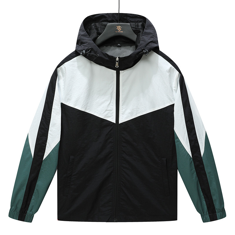 2026 New Summer Style Hooded Patchwork Contrasting Color Sun Protection Jacket for Men, Spring and Autumn Loose Sports Mesh Lining