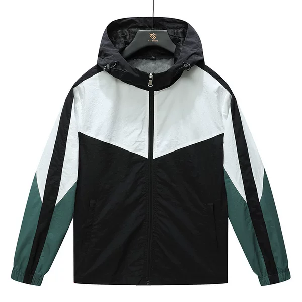 2026 New Summer Style Hooded Patchwork Contrasting Color Sun Protection Jacket for Men, Spring and Autumn Loose Sports Mesh Lining