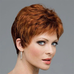 Overseas Supply Fake Human Hair Women's Short Wavy Bangs High Temperature Silk Stylish Short Hair Full Head Wig Manufacturer Wholesale